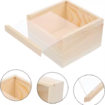 Square Wooden Storage Box for Necklace & Ring Pine Natural Color with Clear Slid Transparent Lid for Jewelry Gift Box Packaging - Image 3