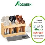 Standing Utensil Holder Kitchen Wooden Silverware Organizer 6-Slot Spoon Holder Bamboo Kitchen Counter Farmhouse Storage