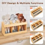 Standing Utensil Holder Kitchen Wooden Silverware Organizer 6-Slot Spoon Holder Bamboo Kitchen Counter Farmhouse Storage - Image 2