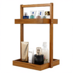 Teak Non-Folding 3-Tier Shower Caddy Shelf Standing Shower Organizer Bathroom Corner Wooden Freestanding Storage Rack
