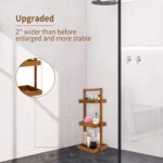 Teak Non-Folding 3-Tier Shower Caddy Shelf Standing Shower Organizer Bathroom Corner Wooden Freestanding Storage Rack - Image 2