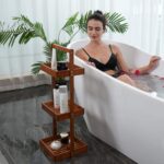 Teak Non-Folding 3-Tier Shower Caddy Shelf Standing Shower Organizer Bathroom Corner Wooden Freestanding Storage Rack - Image 3