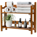 Teak Wood Floating Shelves Bathroom Wall-Mounted 2 Shelves 17 Inches Thick Modern Easy to Clean Durable