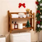 Teak Wood Floating Shelves Bathroom Wall-Mounted 2 Shelves 17 Inches Thick Modern Easy to Clean Durable - Image 2
