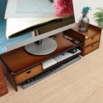 Teal Bamboo Desktop & Drawer Organizer with Elevated Computer Monitor Bracket Keyboard Storage Rack & Laptop Base - Image 3