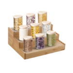 Three-Layer Bamboo and Wood Retractable Storage Rack Organizer for Desktop or Kitchen Seasoning Storage