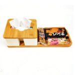 Unique Modern Foldable and Portable Accordion Bamboo Tissue Box with Serving Tray for Dinner and Lunch Napkin Holder