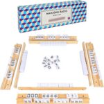 Upgraded Rectangular Mahjong Racks Set 4 Trays Wooden Holders Magnetic Pushers Dominoes (Includes Magnetically Attached Pushers)