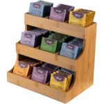 Vertical Bamboo Storage Box for 180 Tea Bags and Sugar Packets Rectangular Wood Organizer for Home Office or Café