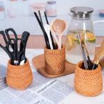 Vietnam Modern Multifunctional Rattan Tea Kit 350ml Eco Office Pen Barrel Bamboo Pen Holder Tea Set Storage Basket for Kitchen