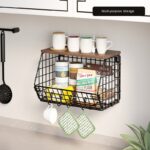 Wall-Mounted Two-Tier Kitchen Organizer Thick Wrought Iron Storage Basket Foldable Design Sustainable for Vegetables Fruits