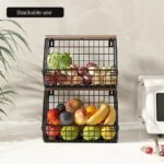 Wall-Mounted Two-Tier Kitchen Organizer Thick Wrought Iron Storage Basket Foldable Design Sustainable for Vegetables Fruits - Image 2