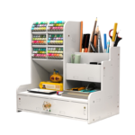 White Bamboo Desktop Storage Organizer Box Lacquer Finish Square Shape for Markers Pens Whiteboard Stationery Supply Office Use