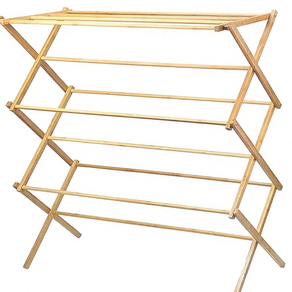 Wooden Bamboo Collapsible Folding Floor Mount Lightweight Space Saving Pre Assembled Clothes Drying Rack01 Wooden Bamboo Collapsible Folding Floor Mount Lightweight Space Saving Pre Assembled Clothes Drying Rack - Image 1