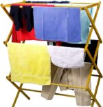 Wooden Bamboo Collapsible Folding Floor Mount Lightweight Space Saving Pre Assembled Clothes Drying Rack - Image 2