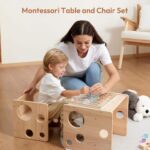 Woodtoe Solid Natural Wood Montessori Weaning Table Chair Set Modern Kids Activity Furniture for Playroom Cube Chair Drawing - Image 2