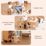 Woodtoe Solid Natural Wood Montessori Weaning Table Chair Set Modern Kids Activity Furniture for Playroom Cube Chair Drawing - Image 3