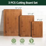 Zeawec 3-Piece Set Crack-Resistant Cutting Board Deep Juice Grooves Pre-Oiled Butcher Block Meat Vegetables Knife-Friendly - Image 2