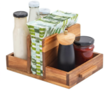 Acacia Wood Standing Napkin Holder with Single Tier Spice Holder for Table Use