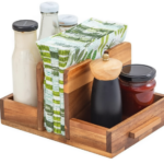 Acacia Wood Standing Napkin Holder with Single Tier Spice Holder for Table Use