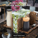 Acacia Wood Standing Napkin Holder with Single Tier Spice Holder for Table Use - Image 2