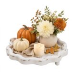 Addreen 12 Inch Round Solid Wood Decorative Tray Shabby White Finish for Coffee Table Candle Plate Home Decoration