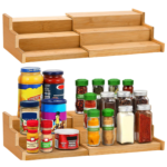 Addreen Bamboo Expandable Three Layer Cabinet Organizer Shelf Rectangular Spice Rack Kitchen Space Saver Countertop Display