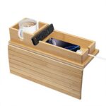 Addreen Bamboo Modern Lacquered Sofa Armrest Tray Foldable Anti Slip Detachable 2 in 1 Cup Holder
