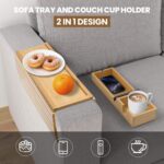 Addreen Bamboo Modern Lacquered Sofa Armrest Tray Foldable Anti Slip Detachable 2 in 1 Cup Holder - Image 3