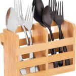 Addreen Bamboo Standing Type Single Tier Natural Flatware Organizer Cutlery Drying Storage Holder