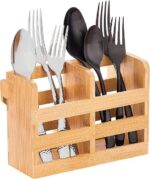 Addreen Bamboo Standing Type Single Tier Natural Flatware Organizer Cutlery Drying Storage Holder