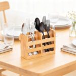 Addreen Bamboo Standing Type Single Tier Natural Flatware Organizer Cutlery Drying Storage Holder - Image 3