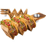 Addreen Bamboo Taco Holder Tray with 4 Grids Modern Design Detachable & Multifunctional Stackable Customizable Size for Parties