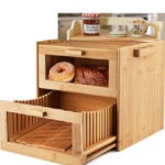 Addreen Eco-Friendly Customized Large Capacity Assembly Food Storage Kitchen Bamboo Bread Box with Multifunction Design