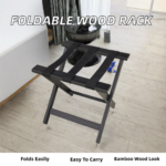 Addreen Foldable Bamboo Modern Double Tier Hotel Luggage Rack Portable Standing Suitcase Holder for Guest Room Bedroom - Image 2