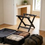 Addreen Foldable Bamboo Modern Double Tier Hotel Luggage Rack Portable Standing Suitcase Holder for Guest Room Bedroom - Image 3