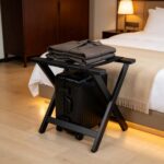 Addreen Foldable Bamboo Modern Double Tier Hotel Luggage Rack Portable Standing Suitcase Holder for Guest Room Bedroom - Image 4