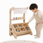 Addreen Kids Play Shop Shelf Preschool Corner Modern Minimalist Wooden Multifunction Sales Counter Toy Storage Rack