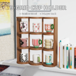 Addreen Modern Bamboo 9 Grid Desktop Cup Holder Three Layer Storage Rack Multifunctional Organizer - Image 2