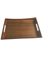 Addreen Rectangular Solid Wood Serving Tray Built in Cutout Handles Dark Walnut Wood Grain