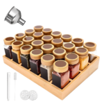Addreen Sustainable Spice Jar Set 24 square Airtight Borosilicate Glass Jars with Bamboo Lids Spice Rack