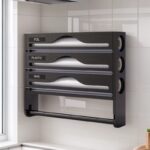 Bamboo 2-in-1 Kitchen Storage Box & Cling Film Cutter with Paper Holder Modern Minimalist 4-Layer Organizer Rack - Image 2