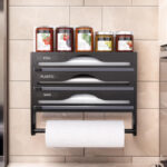Bamboo 2-in-1 Kitchen Storage Box & Cling Film Cutter with Paper Holder Modern Minimalist 4-Layer Organizer Rack - Image 3