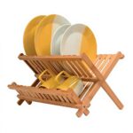 Bamboo Dish Drying Rack Collapsible Foldable Floor-Mounted Kitchen Drainer Space-Saving Plate Holder