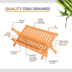 Bamboo Dish Drying Rack Collapsible Foldable Floor-Mounted Kitchen Drainer Space-Saving Plate Holder - Image 3