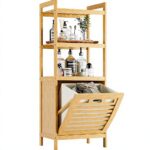 Bamboo Laundry Hamper Foldable Basket 3 Open Shelves Freestanding Modern Lightweight Clothes Storage Organizer