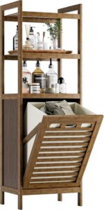 Bamboo Laundry Hamper Foldable Basket 3 Open Shelves Freestanding Modern Lightweight Clothes Storage Organizer - Image 3