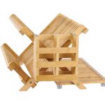 Bamboo Three Tier Collapsible Dish Drying Rack Folding Plate and Bowl Holder Standing Kitchen Counter Organizer