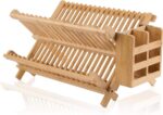 Bamboo Three Tier Collapsible Dish Drying Rack Folding Plate and Bowl Holder Standing Kitchen Counter Organizer - Image 3