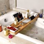 Best Selling Eco-Friendly Bathtub Caddy Stand Reading Rack Tray Natural Bamboo Color Bamboo Material 70-106x23x4CM Stocked - Image 3